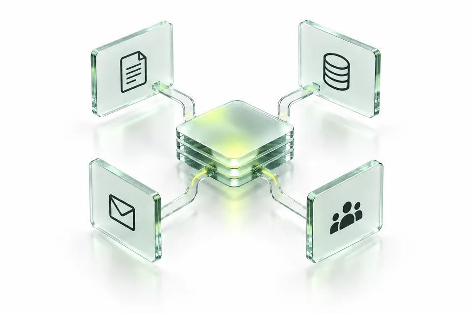 Dokumente, vorhandene Daten, Nachrichten und zuständige Personen werden als Informationsquellen verbunden.